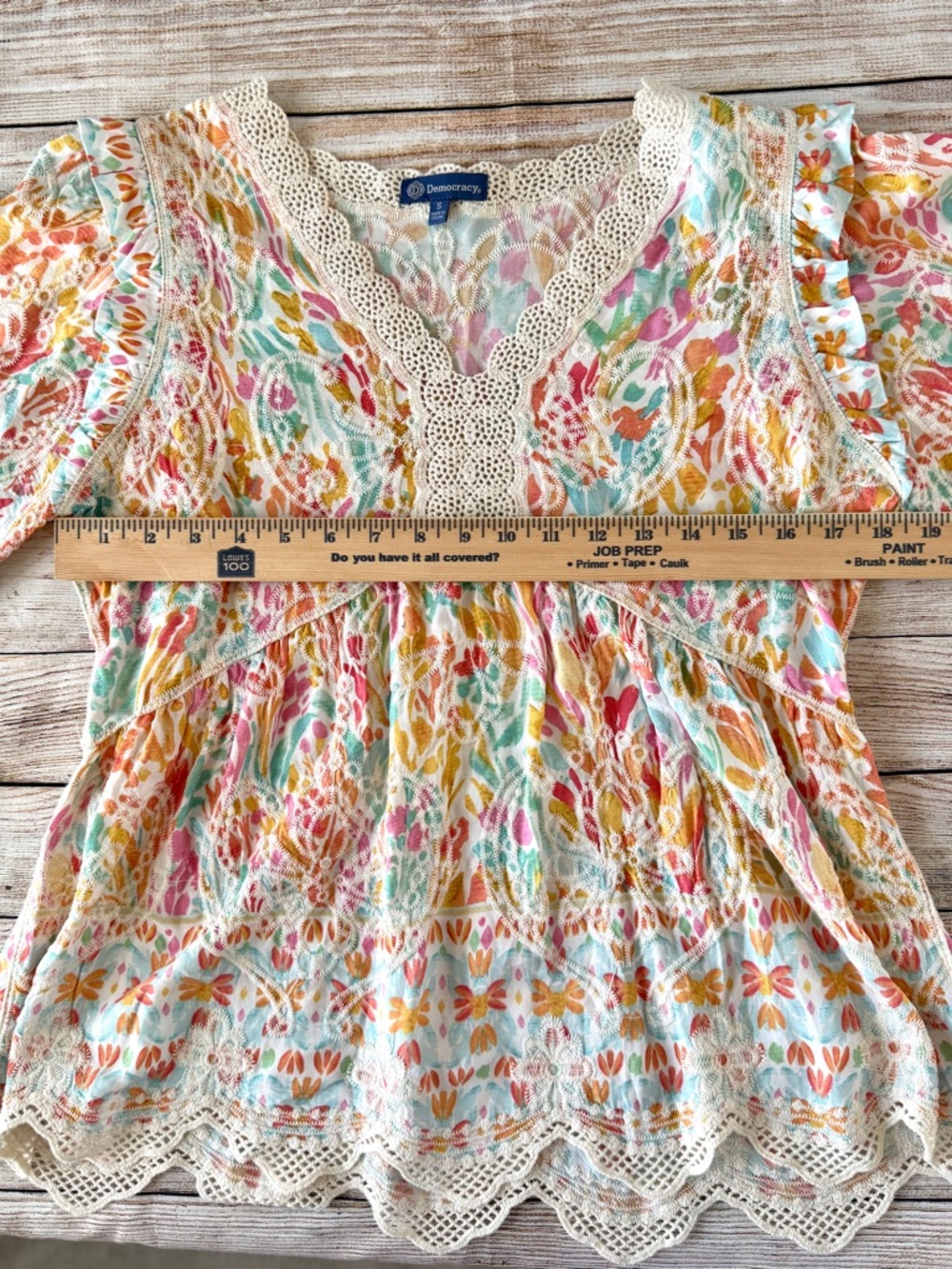 Democracy Floral Crochet-Trim Peasant Blouse in Pastel Multi - Picture 8 of 13
